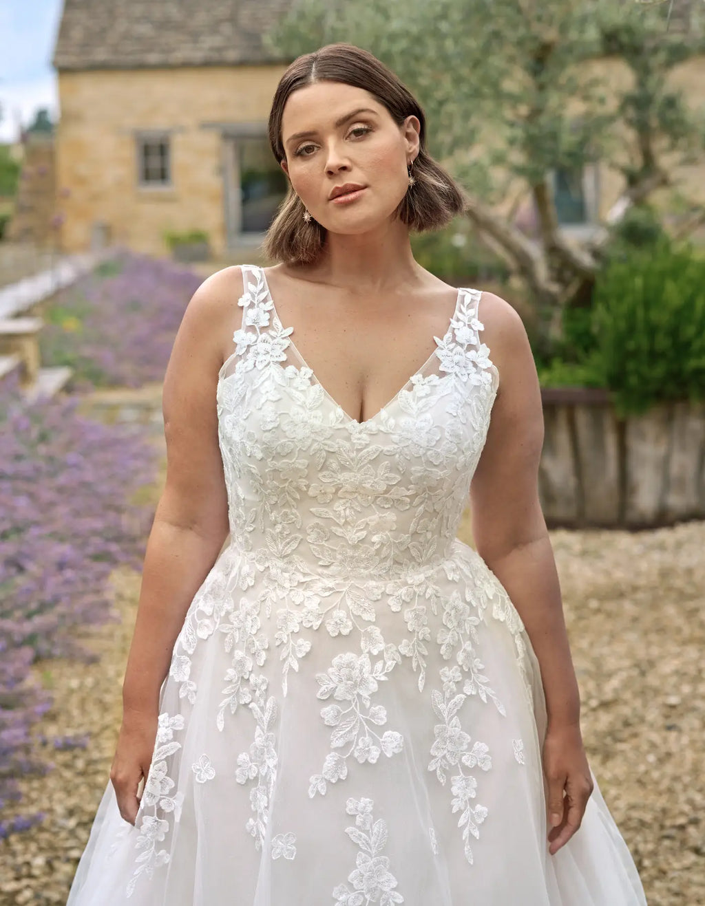a floral a-line wedding dress