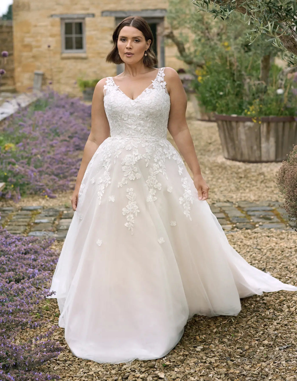 a floral a-line wedding dress