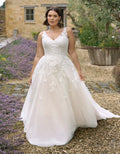 a floral a-line wedding dress