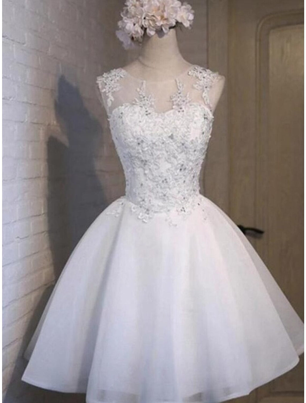 Homecoming Dresses Floral Dress Holiday Short / Mini Sleeveless Jewel Neck with Appliques