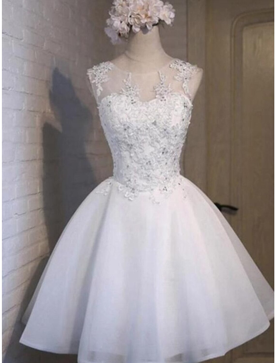 Homecoming Dresses Floral Dress Holiday Short / Mini Sleeveless Jewel Neck with Appliques