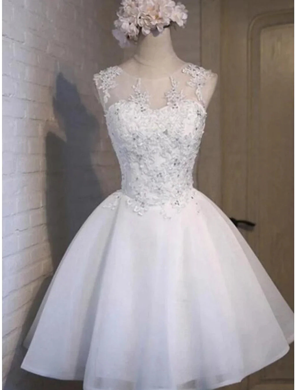 Homecoming Dresses Floral Dress Holiday Graduation Short / Mini Sleeveless Jewel Neck with Appliques