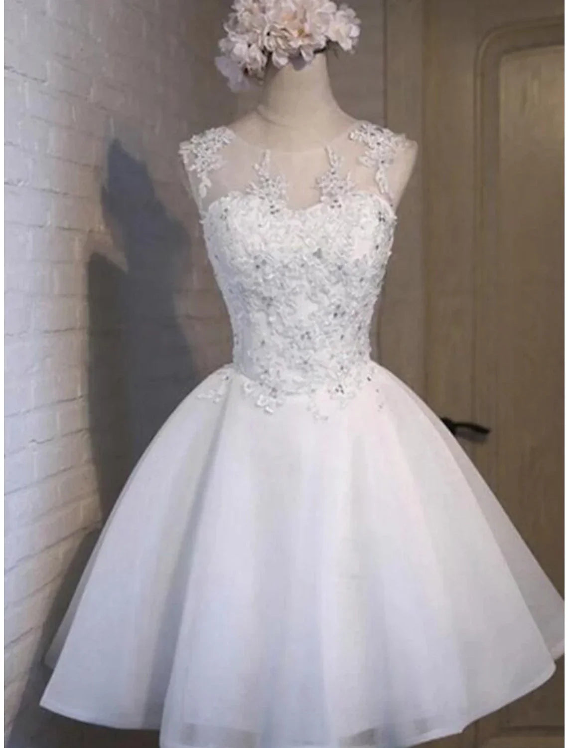 Homecoming Dresses Floral Dress Holiday Graduation Short / Mini Sleeveless Jewel Neck with Appliques