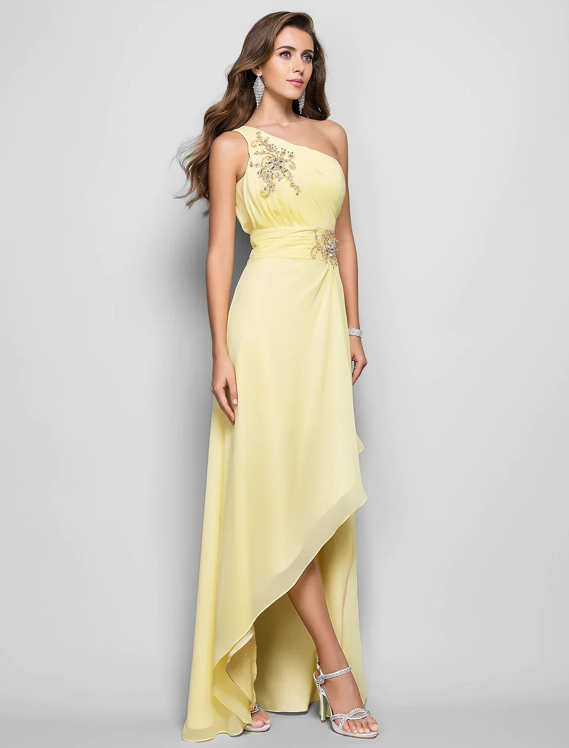 Wedding Guest Asymmetrical Sleeveless One Shoulder with Beading Slit Appliques