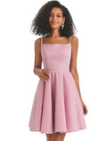Pink Homecoming Dresses Backless Dress Graduation Cocktail Party Short / Mini Sleeveless Spaghetti Strap Dress Lurex Fabric with Strappy