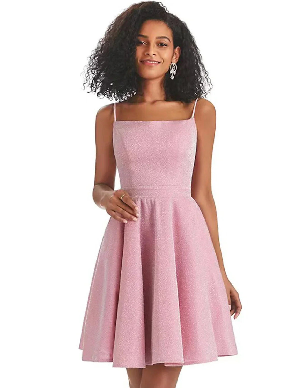 Pink Homecoming Dresses Backless Dress Graduation Cocktail Party Short / Mini Sleeveless Spaghetti Strap Dress Lurex Fabric with Strappy