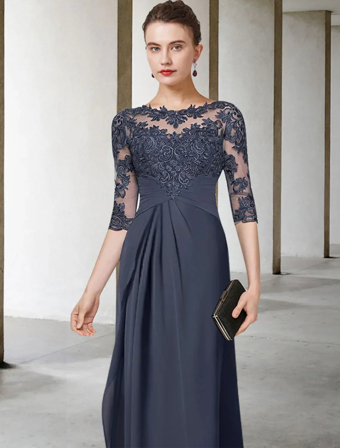 Plus Size Mother of the Bride Dress Elegant Floor Length Half Sleeve with Pleats