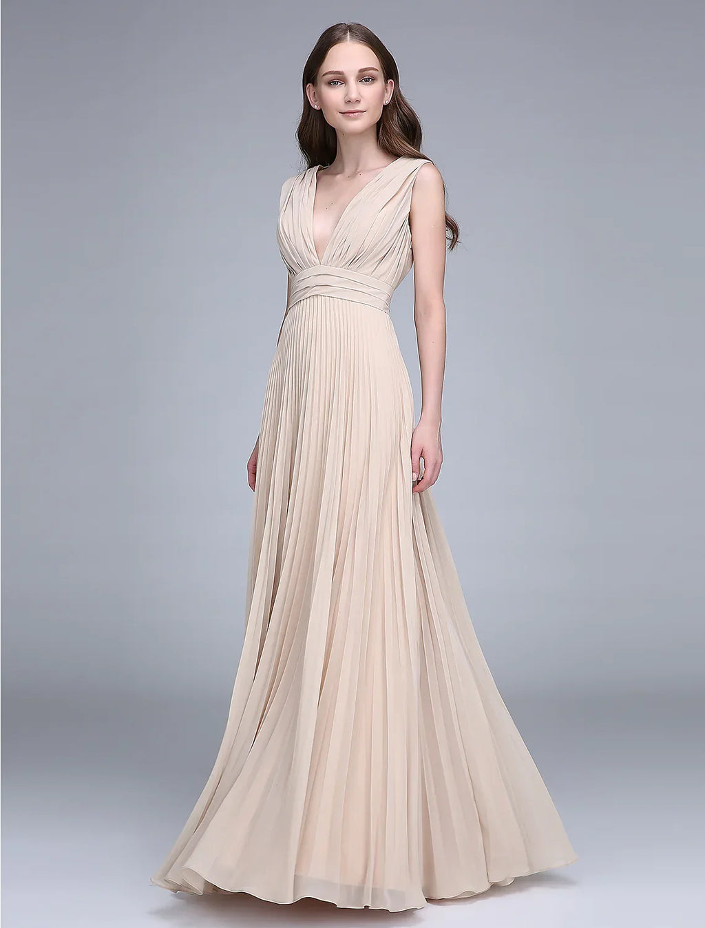 Bridesmaid Dress V Neck Sleeveless Elegant Floor Length with Ruched