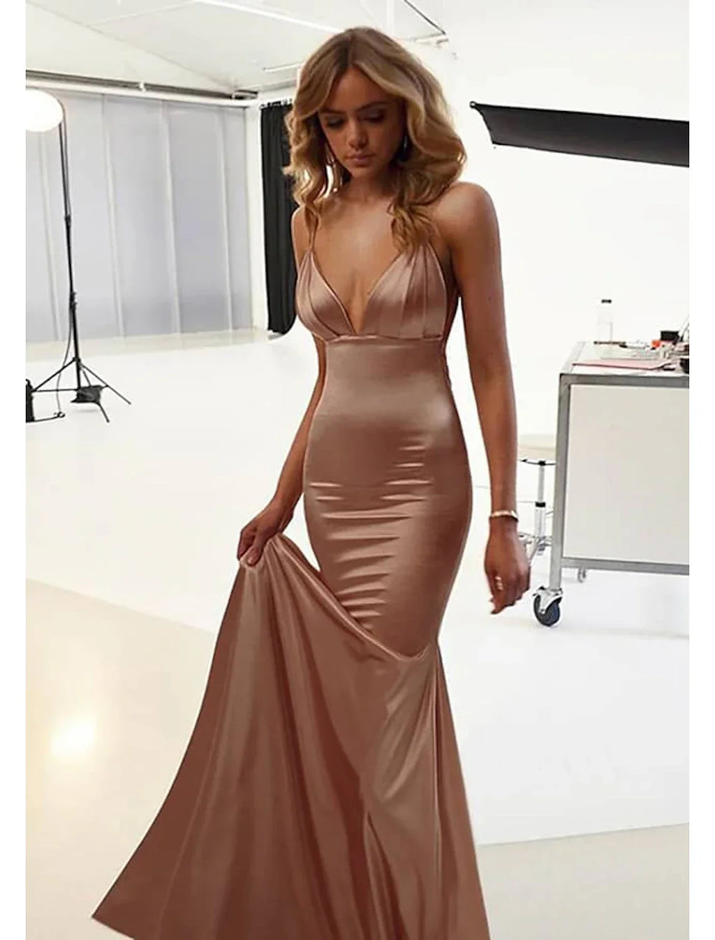 Mermaid / Trumpet Wedding Guest Dresses Sexy Dress Prom Floor Length Sleeveless Spaghetti Strap Backless with Ruched