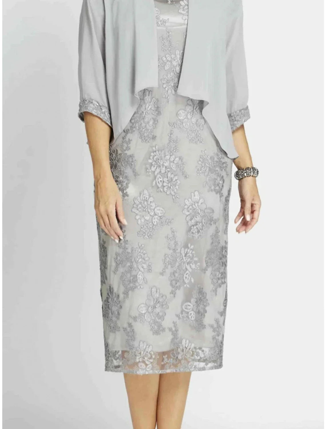 Sheath / Column Mother of the Bride Dress Wedding Guest Elegant Petite Scoop Neck Tea Length Half Sleeve with Ruching Solid Color