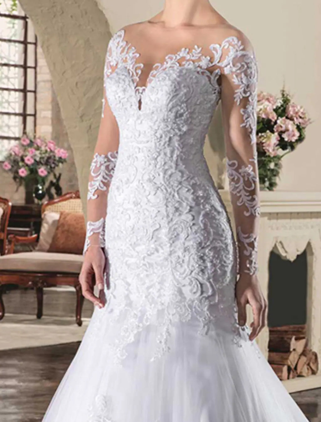 Engagement Open Back Formal Wedding Dresses Long Sleeve