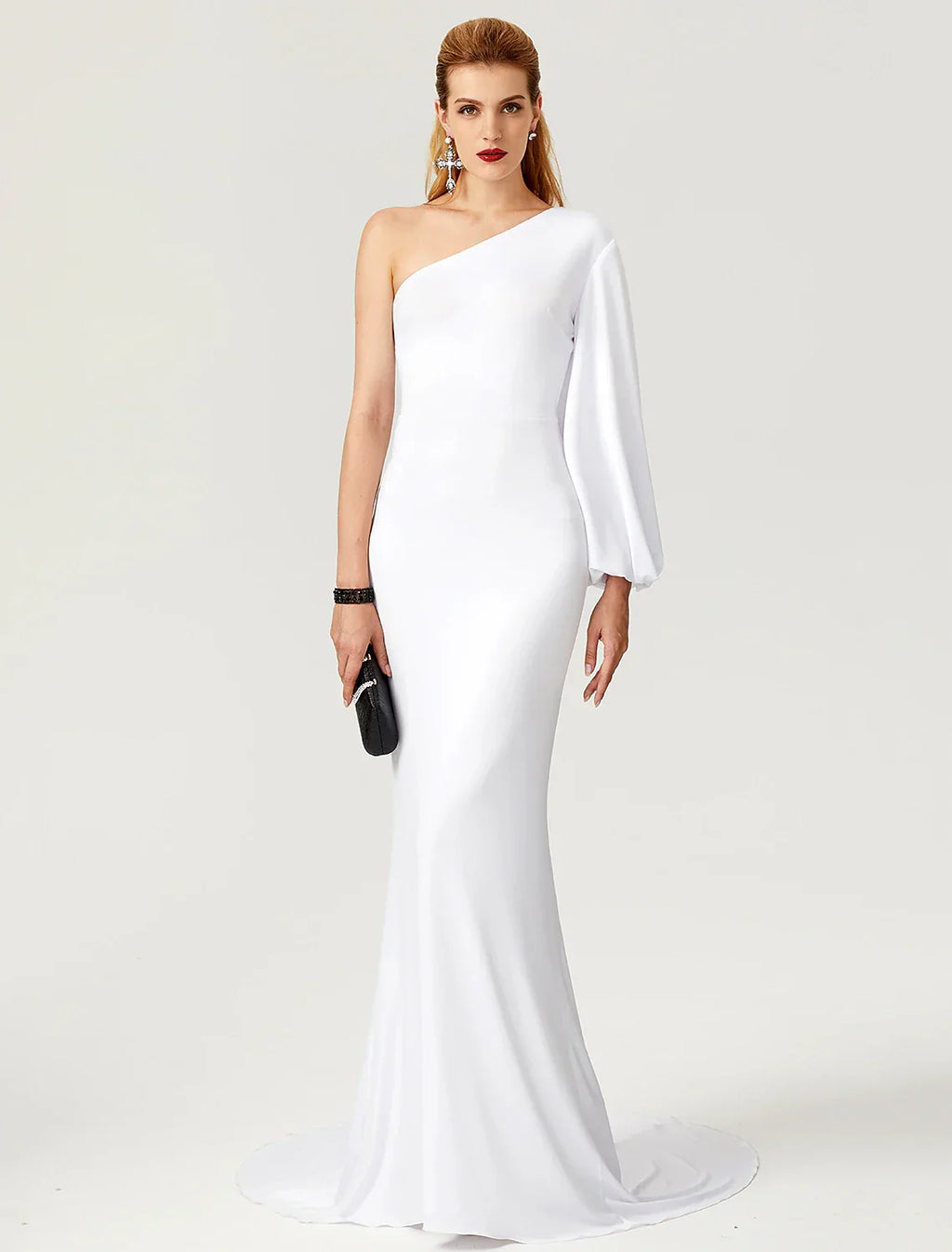 Mermaid / Trumpet Celebrity Style Dress Engagement Formal Evening Court Train Long Sleeve One Shoulder with Pleats