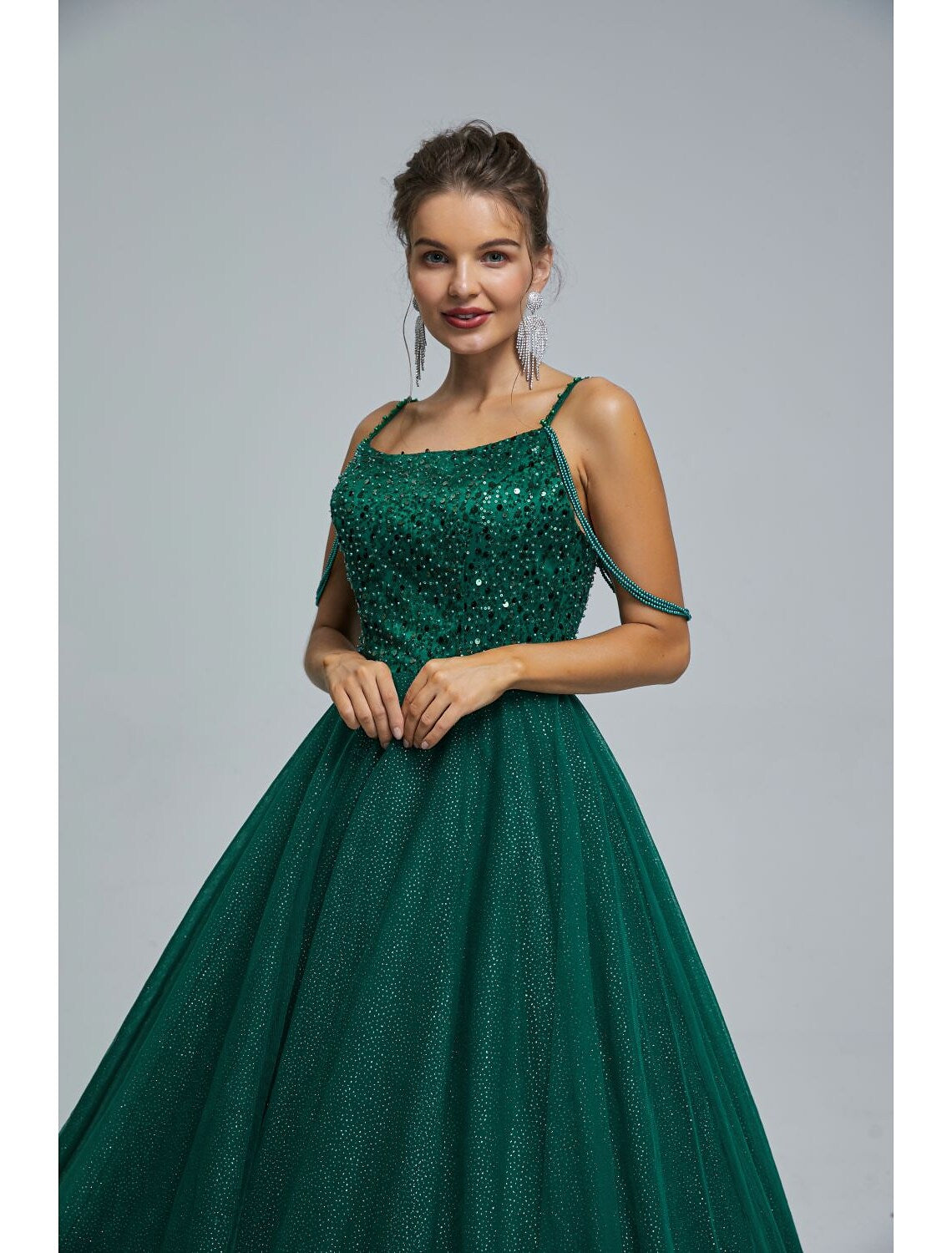 Sparkle Shine Dress Graduation Floor Length Sleeveless Strap with Pearls