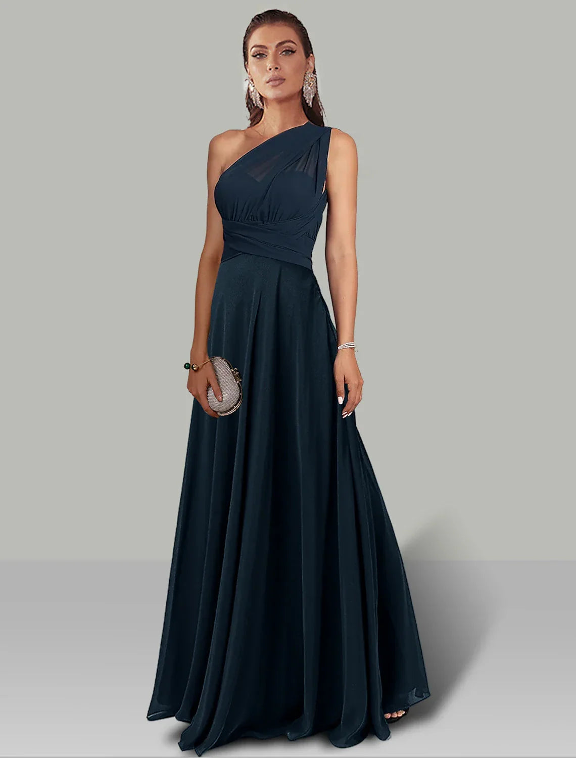 Wedding Guest Dresses Infinity Dress Wedding Party Floor Length Short Sleeve Halter Convertible with Ruched