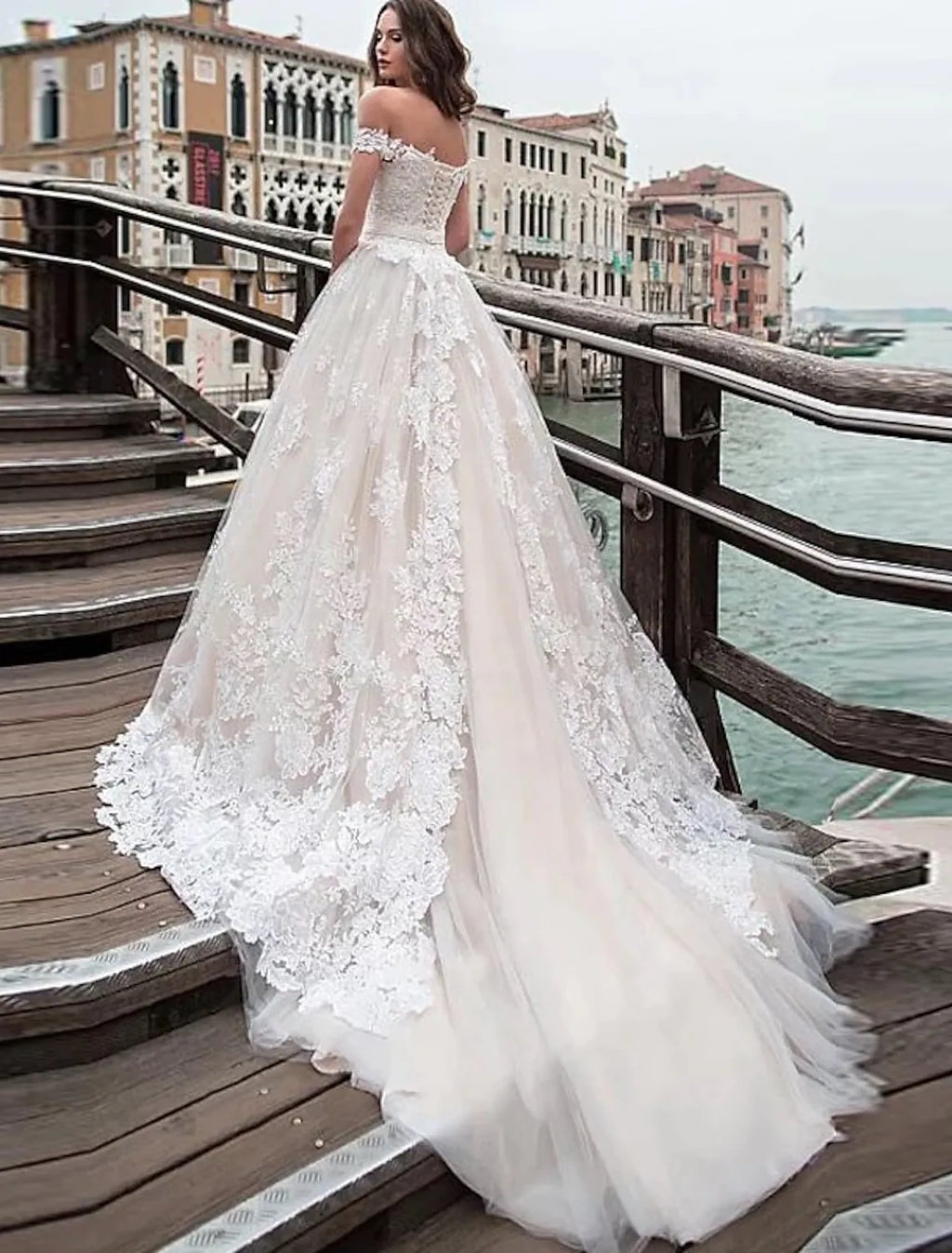 Engagement Formal Wedding Dresses Chapel Train Ball Gown Short Sleeve Off Shoulder Appliques