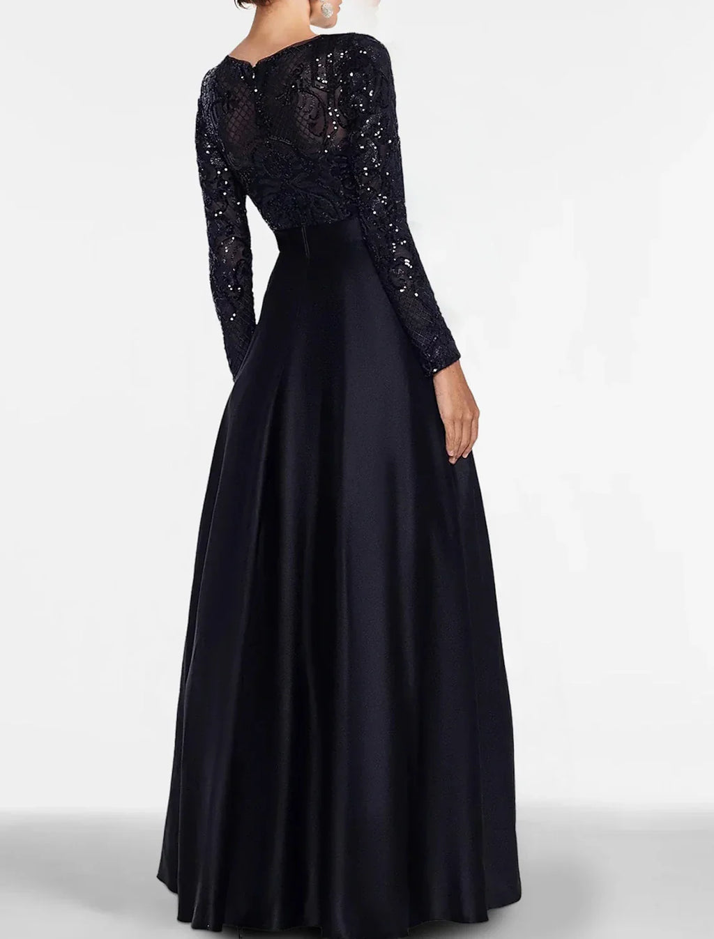 Black Evening Gown Elegant Dress Formal Tie Floor Length Long Sleeve Off Shoulder Fall Wedding Guest with Slit Pocket