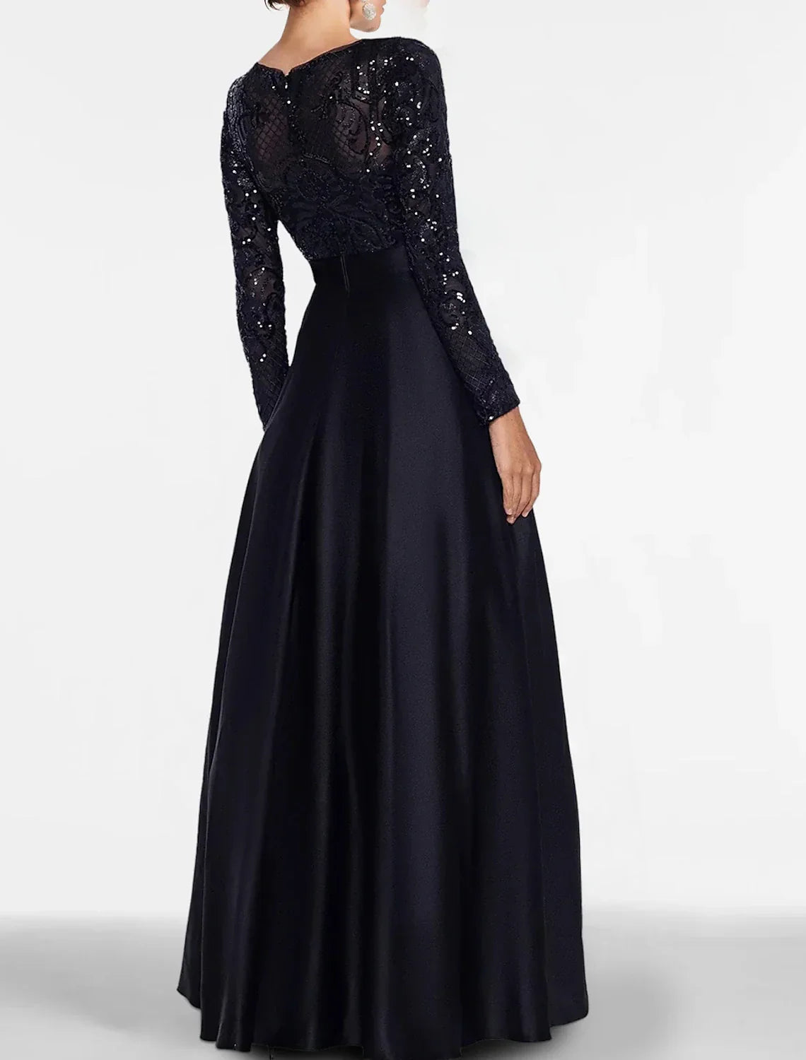 Black Evening Gown Elegant Dress Formal Tie Floor Length Long Sleeve Off Shoulder Fall Wedding Guest with Slit Pocket