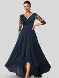 Mother of the Bride Dress Wedding Elegant V Neck Asymmetrical Length Sleeve