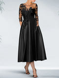 Black Cocktail Dress Plus Size Appliques Elegant Dress Fall Wedding Guest Dress For Mother Knee Length 3/4 Length Sleeve Off Shoulder Pocket with Beading Pocket
