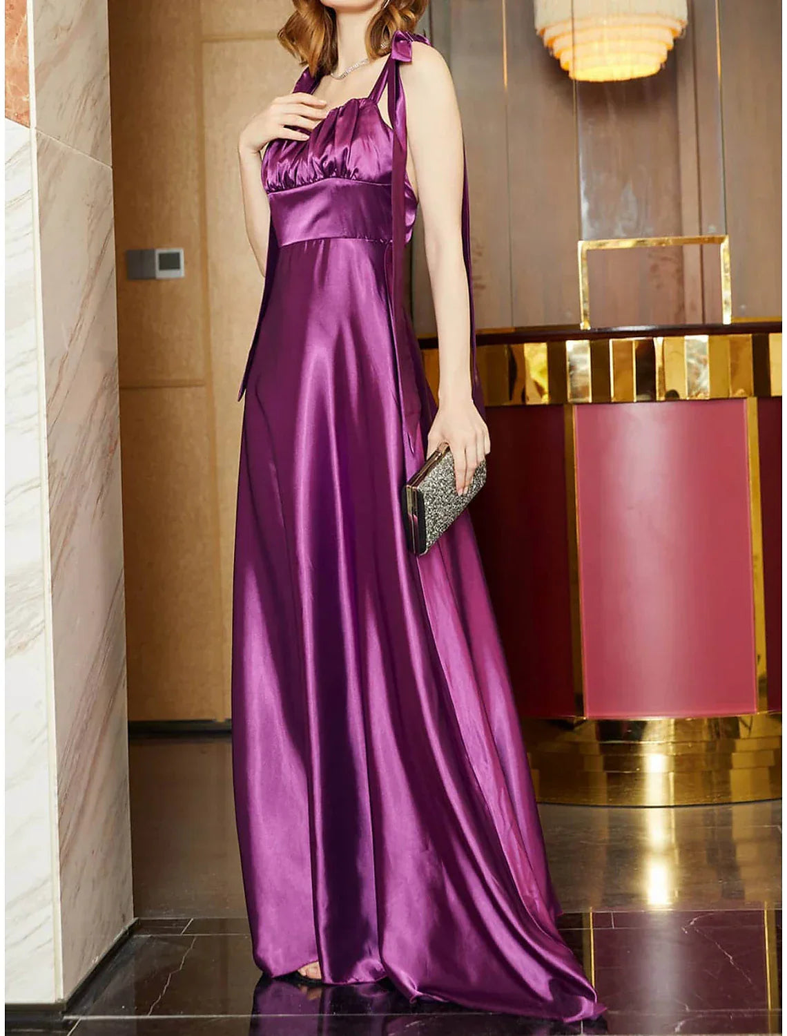 Party Dresses Open Back Dress Holiday Wedding Guest Floor Length Sleeveless Square Neck Bridesmaid Dress Backless with Strappy