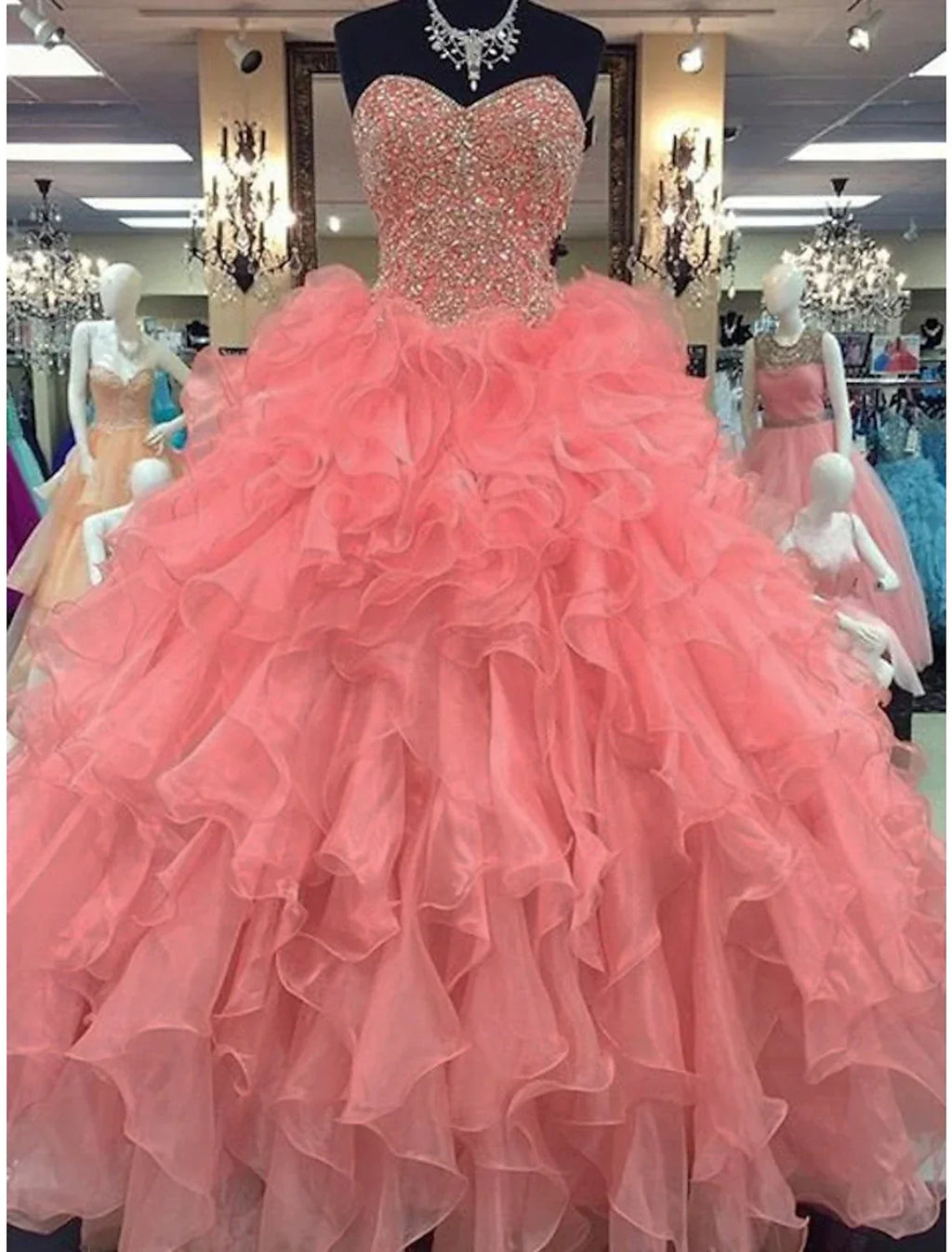 Ball Gown Quinceanera Dresses Sparkle & Shine Dress Wedding Prom Floor Length Sleeveless Strapless