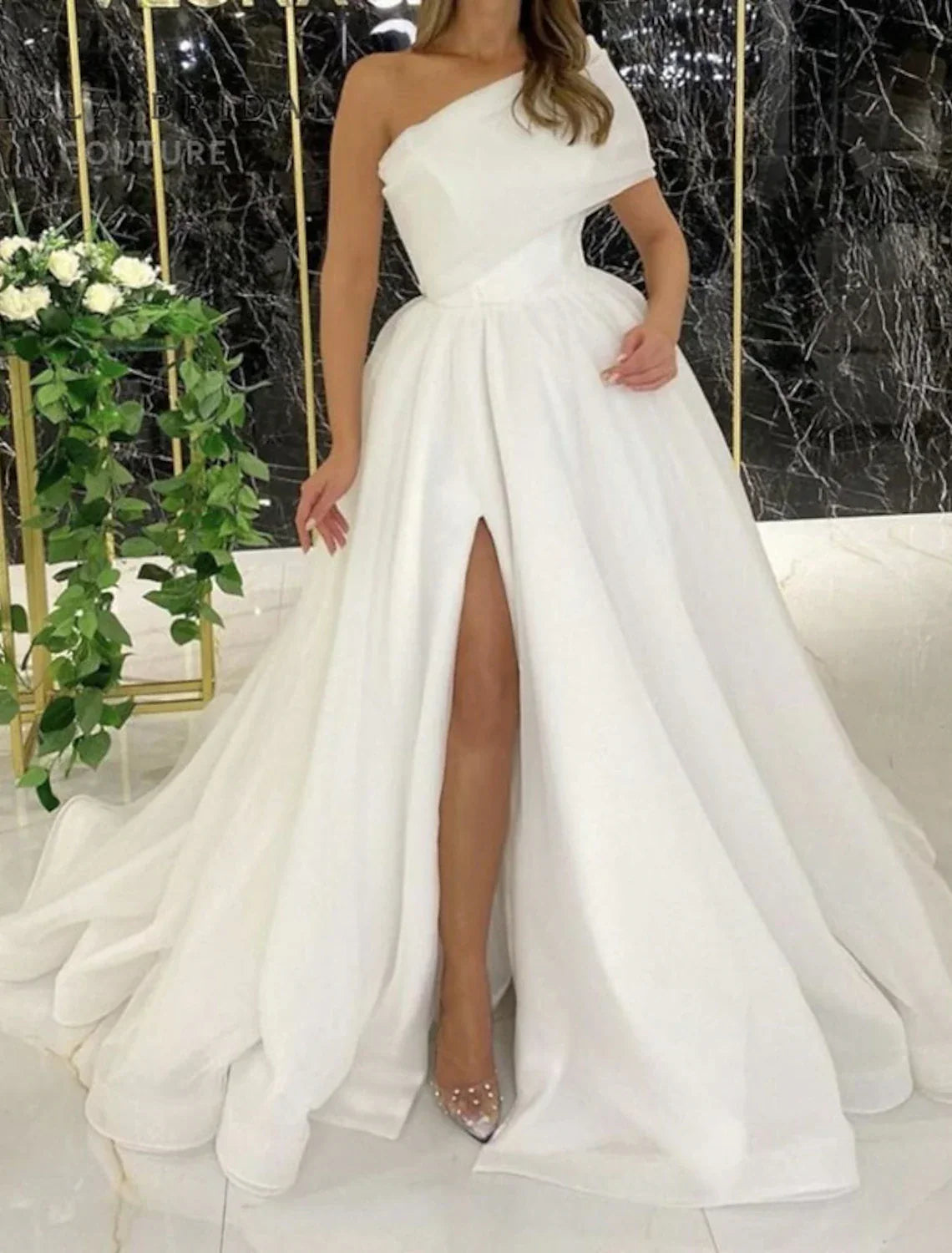 Ball Gown Evening Gown Celebrity Style Dress Wedding Guest Birthday Court Train Sleeveless One Shoulder Wednesday Addams Family
