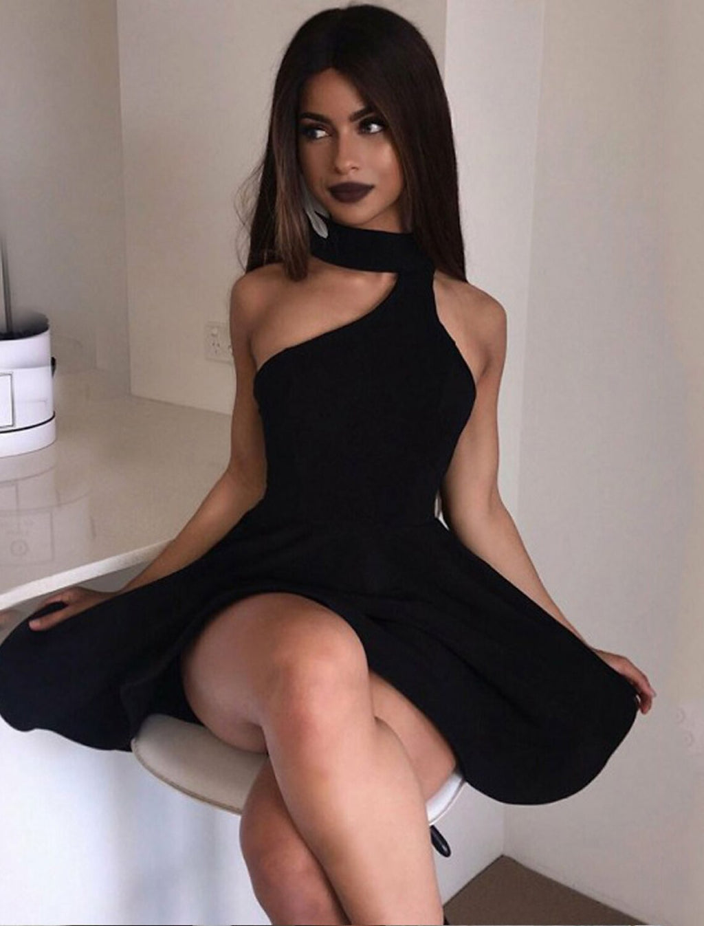 Vintage Party Wear Cocktail Party Dress Off Shoulder Short Sleeve Knee Length Spandex with Sleek