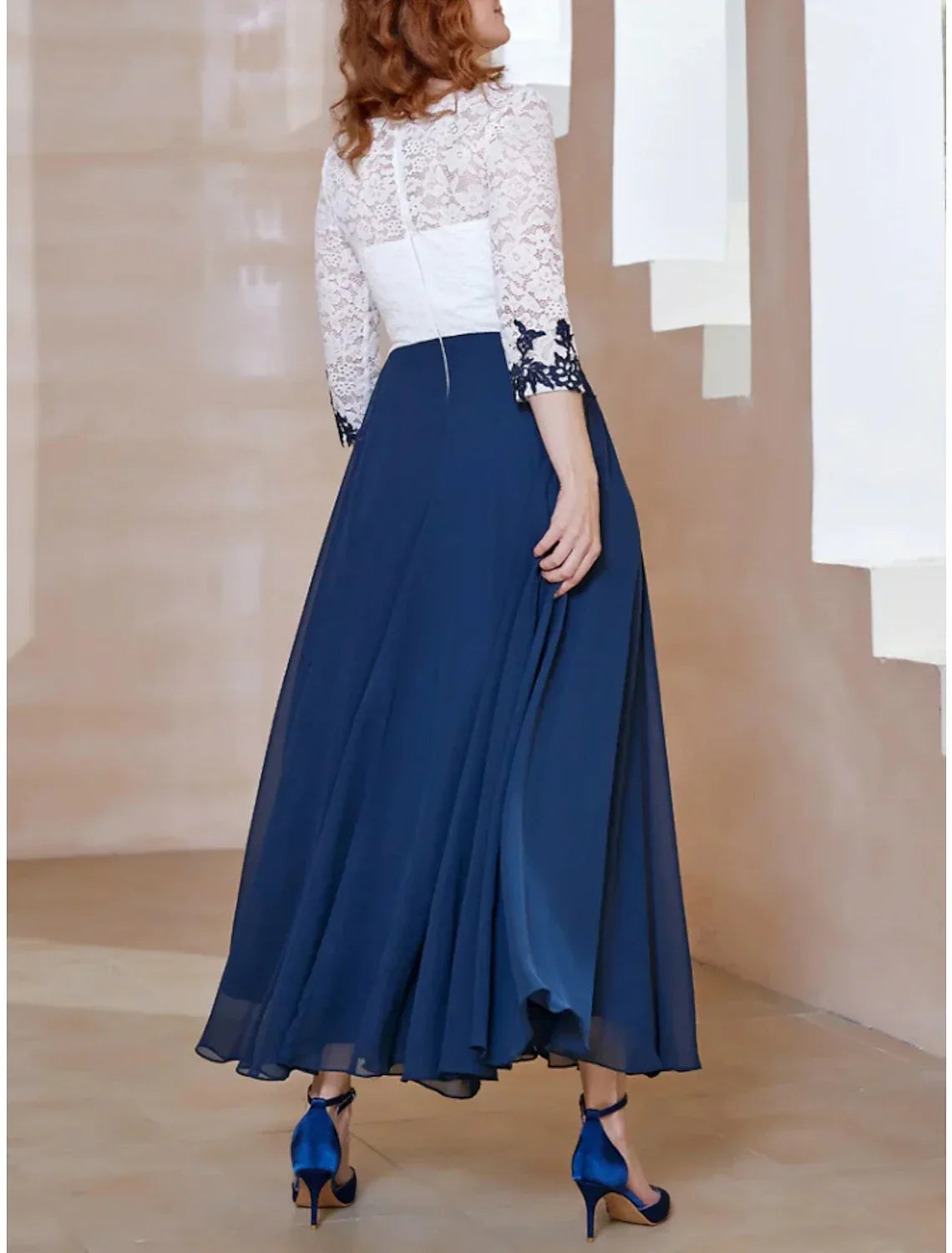 Mother of the Bride Dress Wedding Guest Elegant Scoop Neck Ankle Length 3/4 Length Sleeve with Ruching