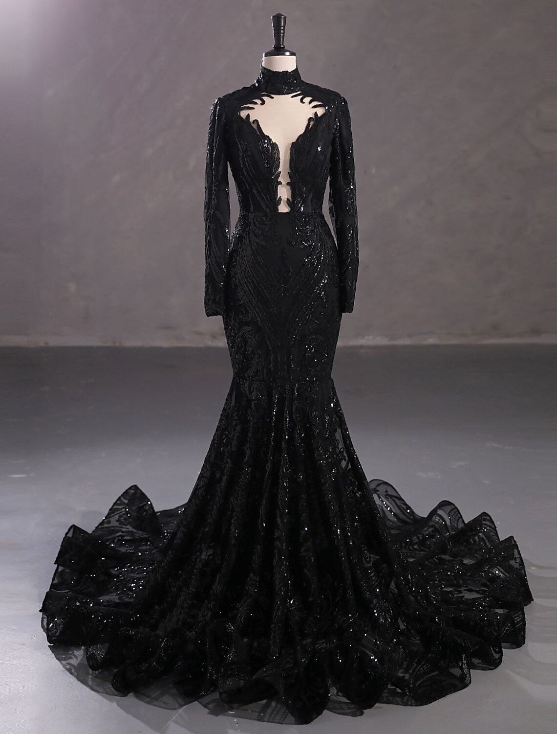 Evening Gown Elegant Dress Engagement Long Sleeve Stand Collar