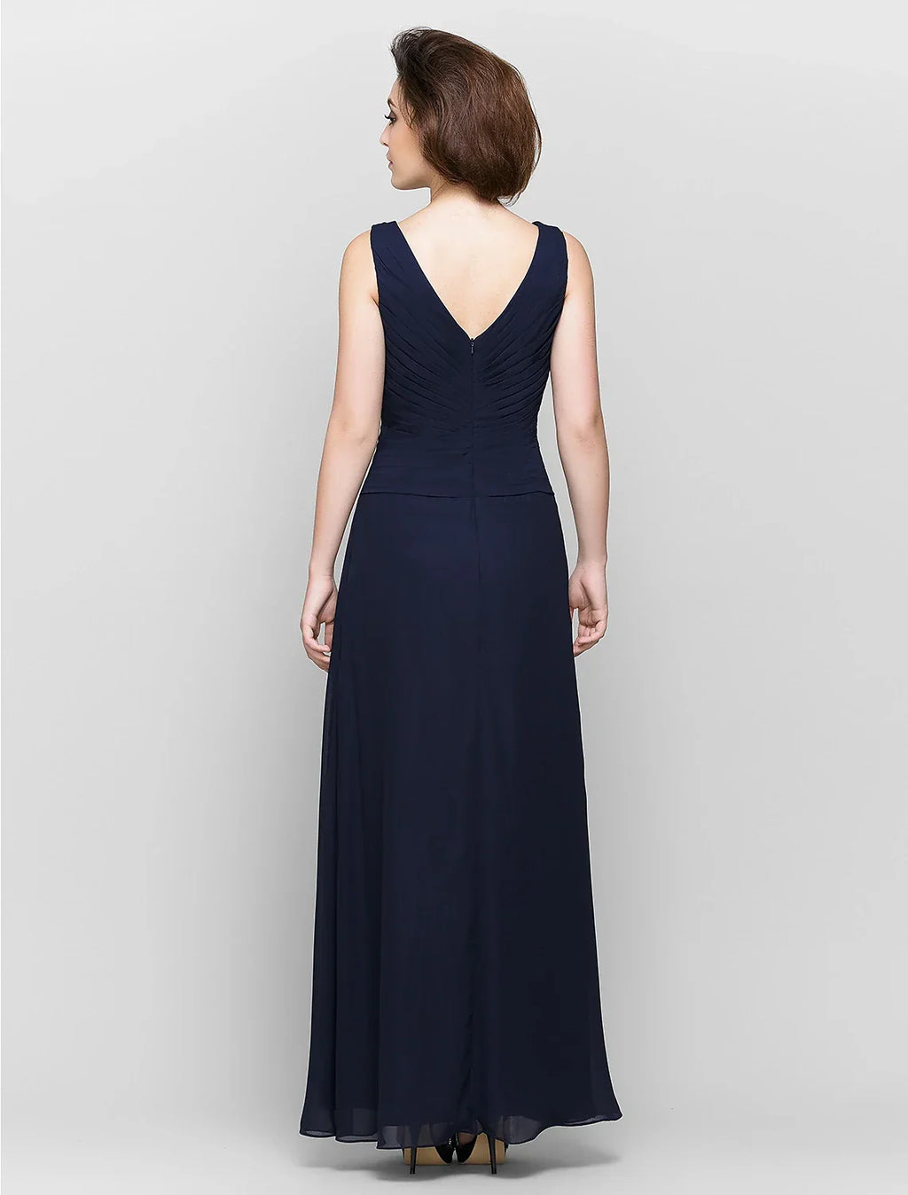 Sheath / Column Mother of the Bride Dress Convertible Dress V Neck Floor Length 3/4 Length Sleeve with Criss Cross Cascading Ruffles
