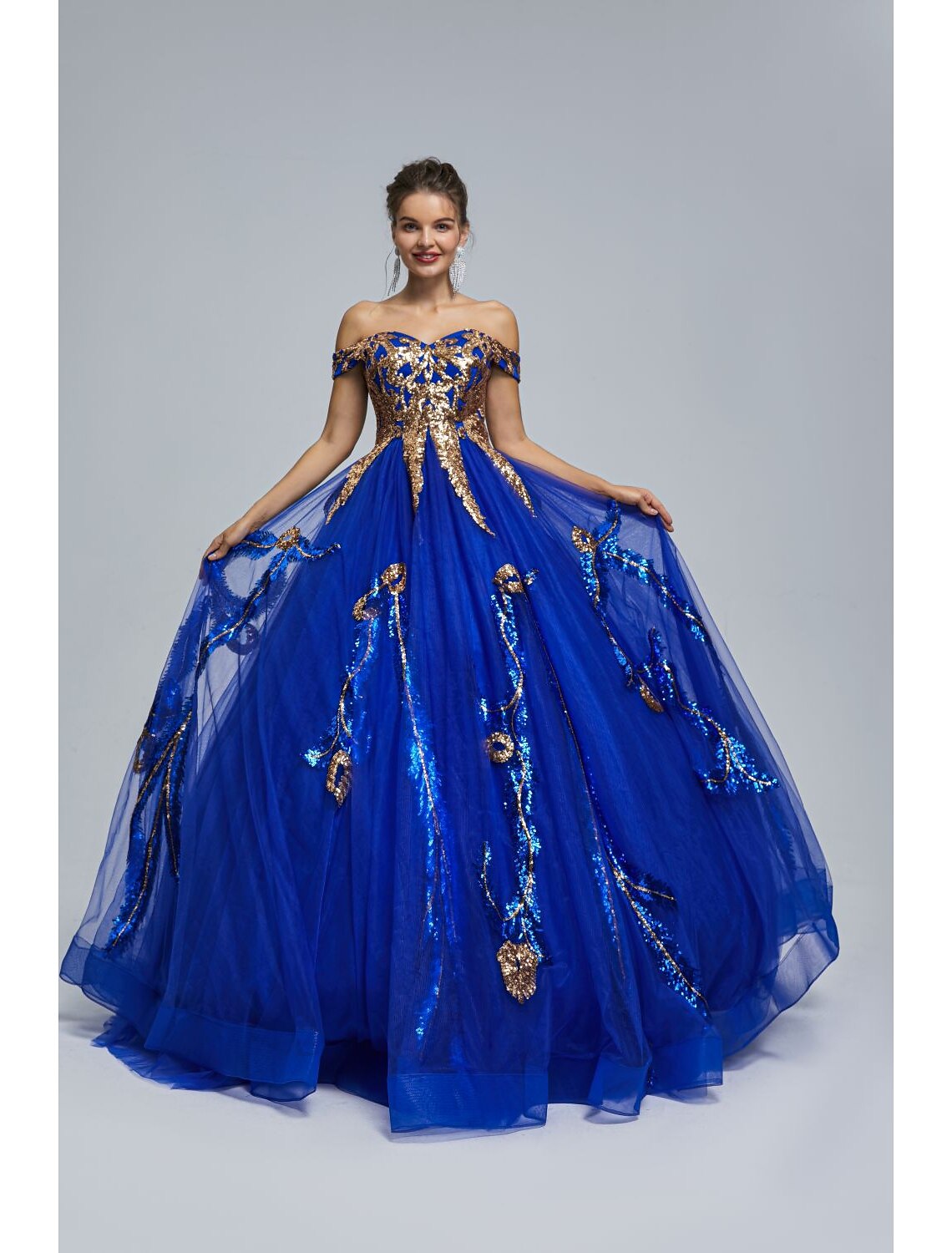 Ball Gown Prom Dresses Sparkle & Shine Dress Quinceanera Floor Length Sleeveless Off Shoulder