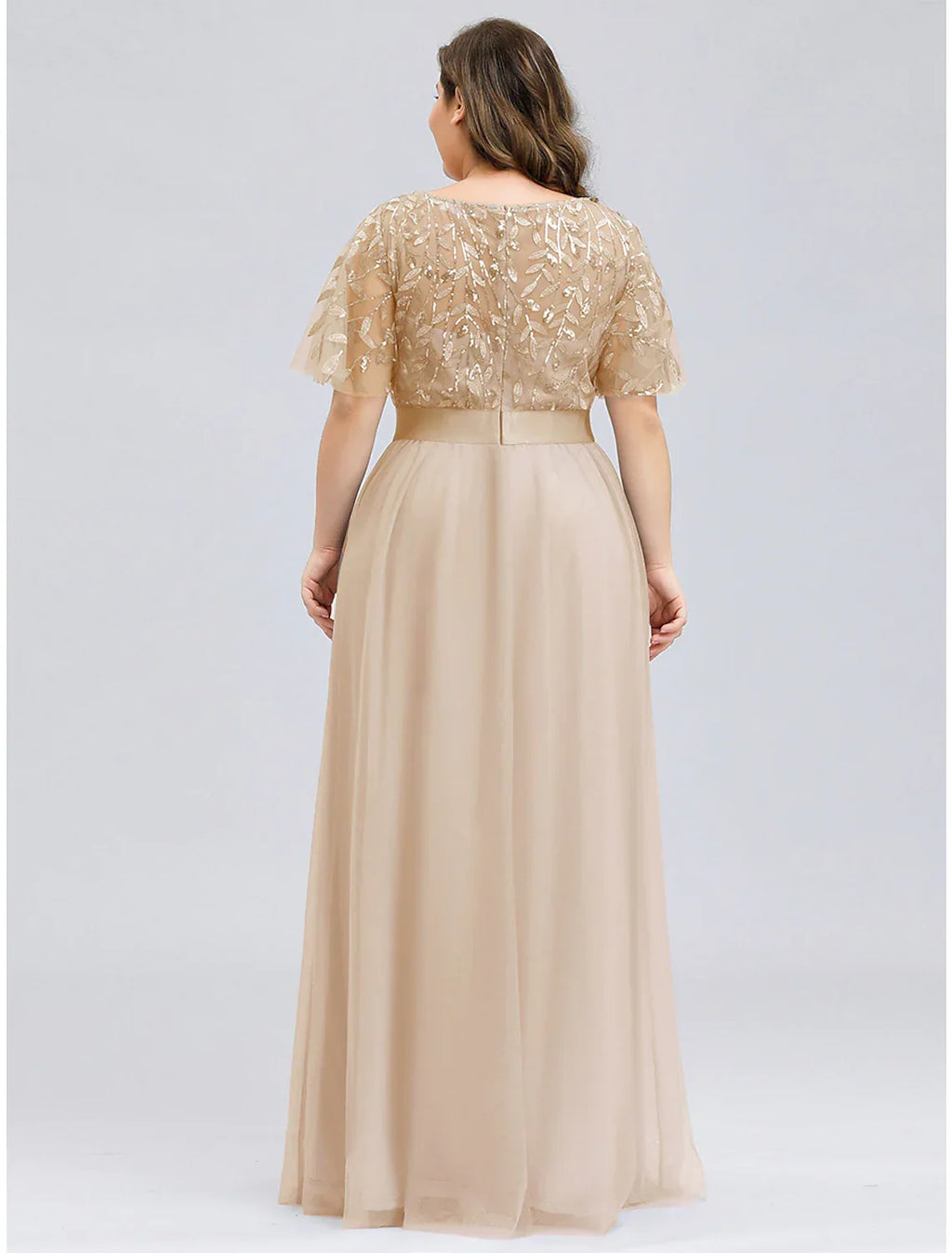 Wedding Guest Floor Length Short Sleeve with Appliques