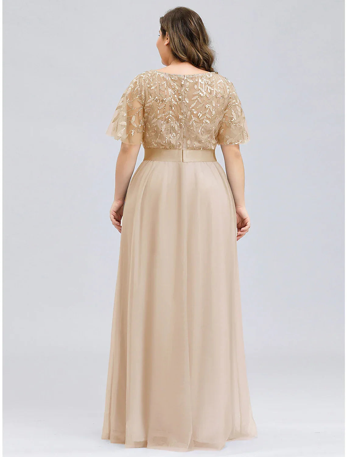 Wedding Guest Floor Length Short Sleeve with Appliques