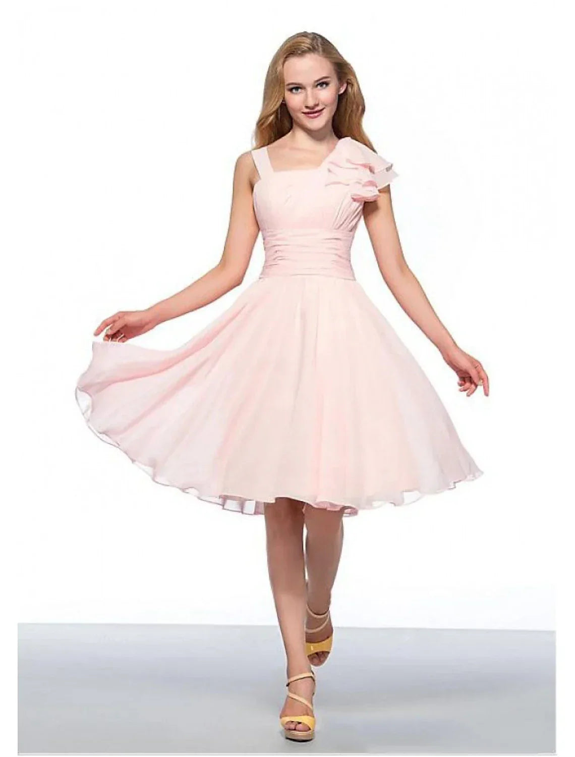 Empire Elegant Engagement Cocktail Party Dress Jewel Neck Sleeveless Knee Length with Ruched