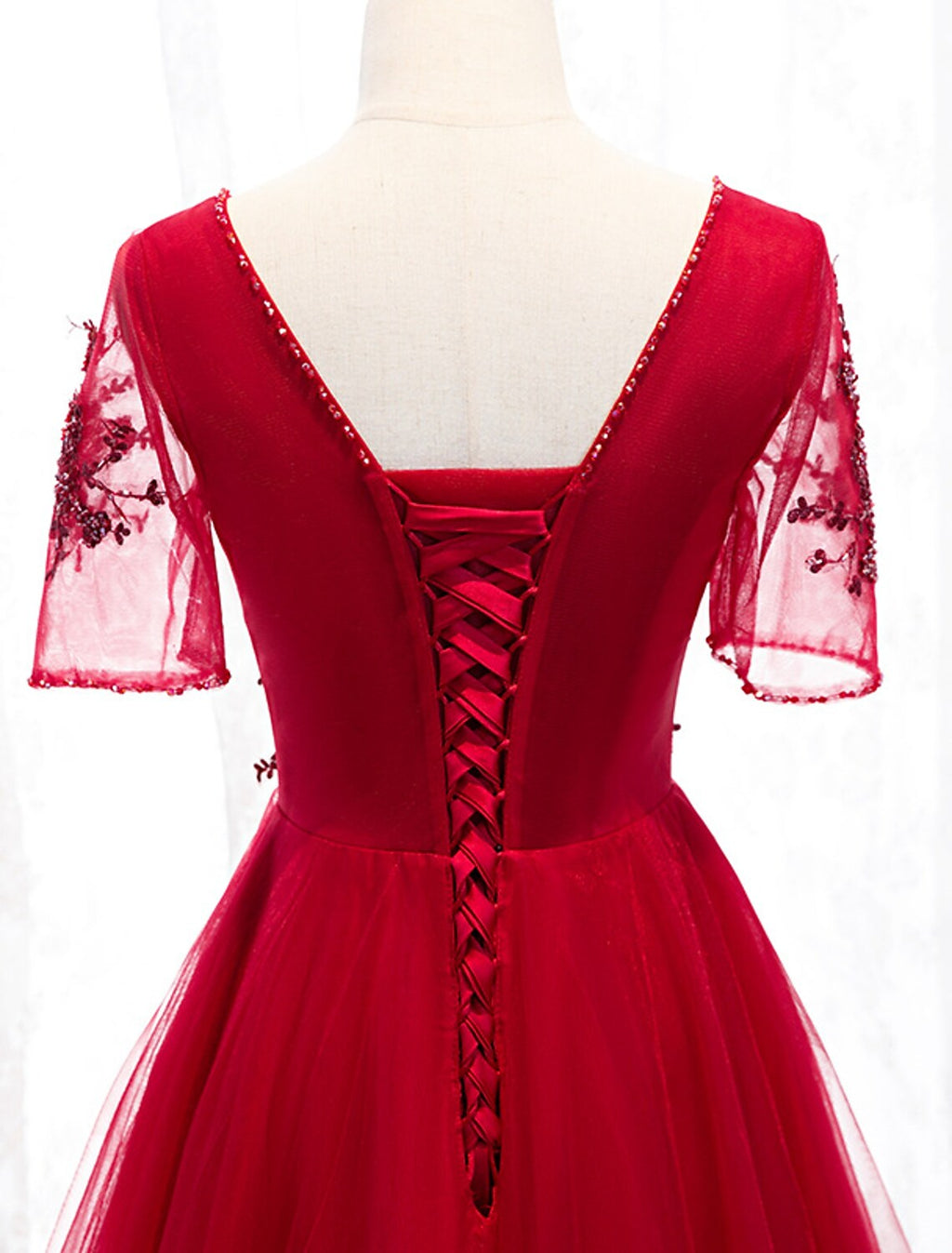 Luxurious Dress Wedding Guest Floor Length Short Sleeve Strap Beading