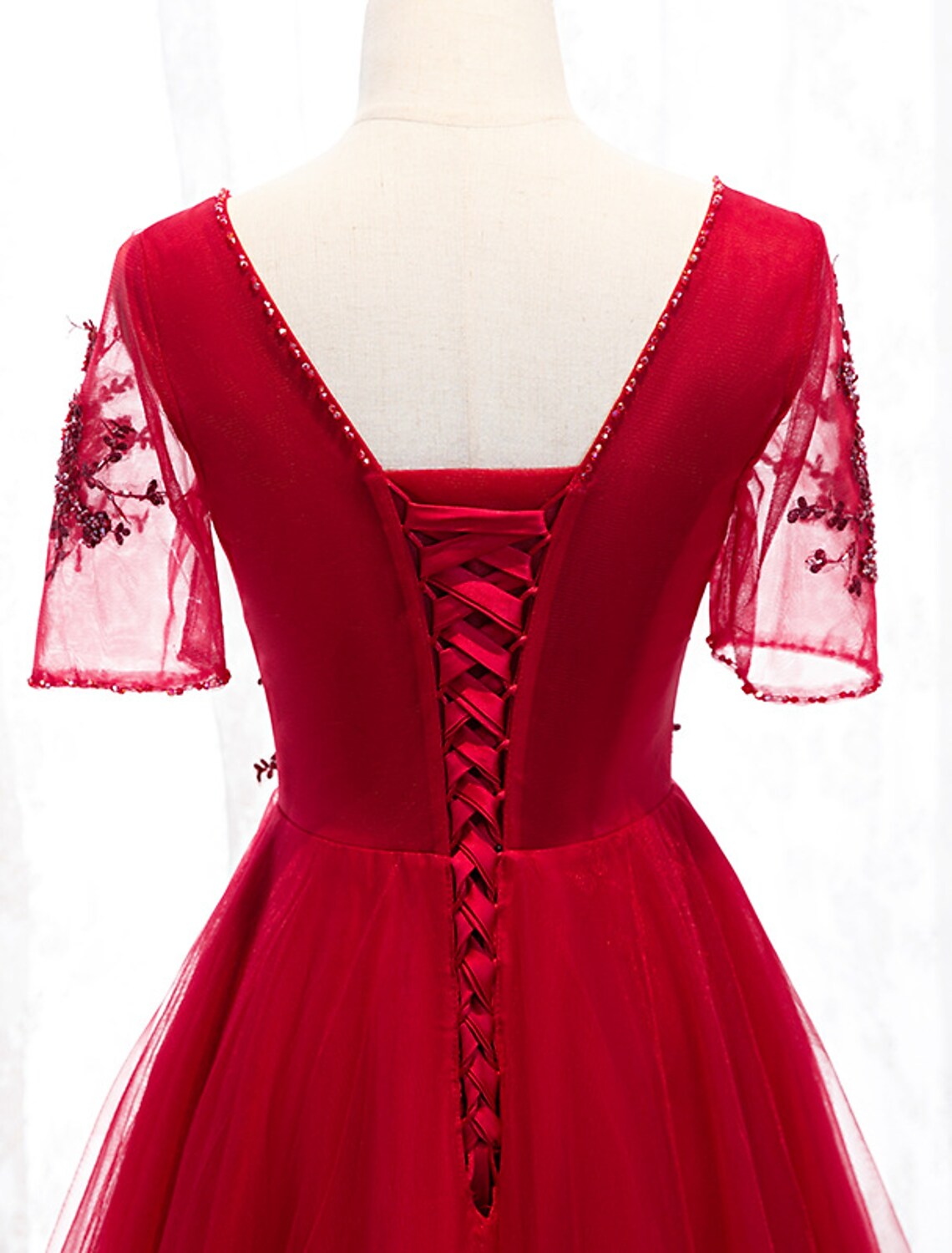 Luxurious Dress Wedding Guest Floor Length Short Sleeve Strap Beading