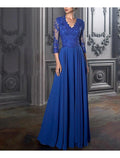 Sheath / Column Evening Gown Elegant Dress Wedding Guest Prom Floor Length 3/4 Length Sleeve V Neck with Appliques