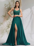 Engagement Sleeveless Charmeuse Slit Overskirt