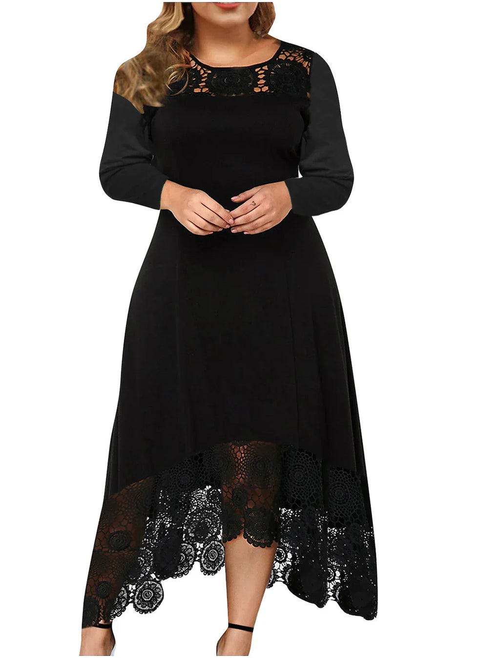 Cocktail Dresses Plus Size Dress Party Wear Wedding Guest Ankle Length Long Sleeve Jewel Neck Spandex