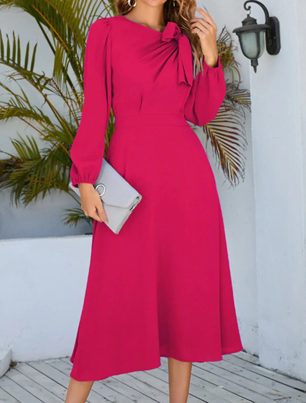 Cocktail Dresses Party Dress Wedding Guest Cocktail Party Tea Length Long Sleeve Jewel Neck Spandex with Ruched