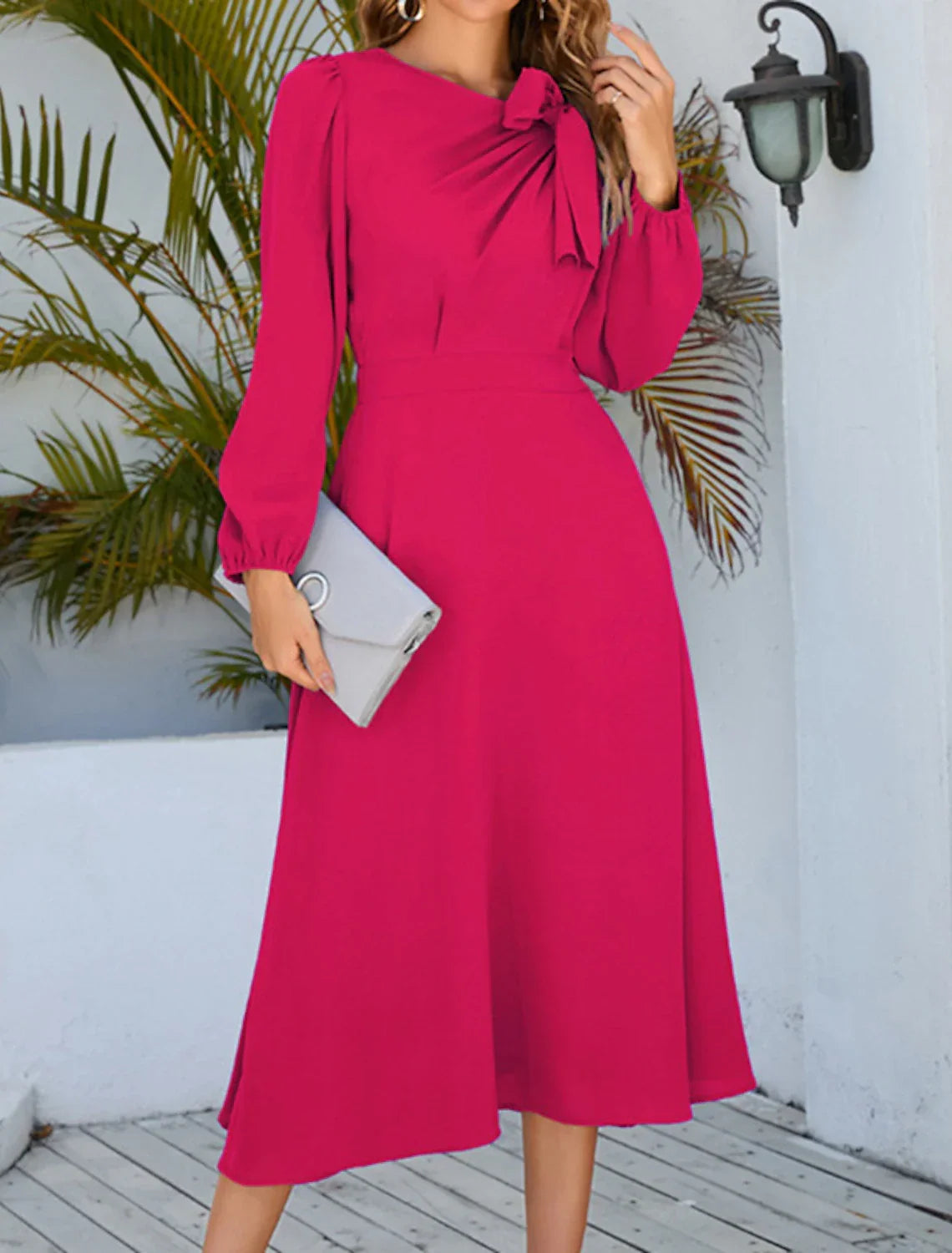 Cocktail Dresses Party Dress Wedding Guest Cocktail Party Tea Length Long Sleeve Jewel Neck Spandex with Ruched