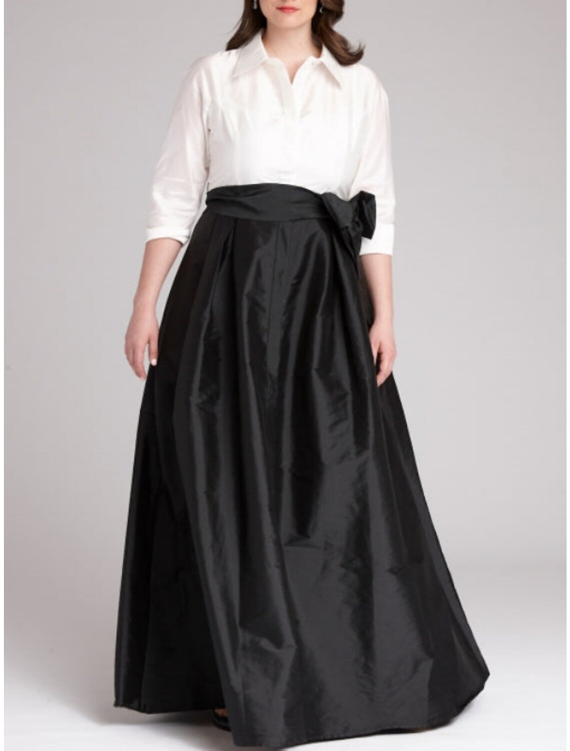 Evening Gown Elegant Dress Formal Wedding Guest Floor Length Half Sleeve Shirt Collar with Bow(s) Pleats