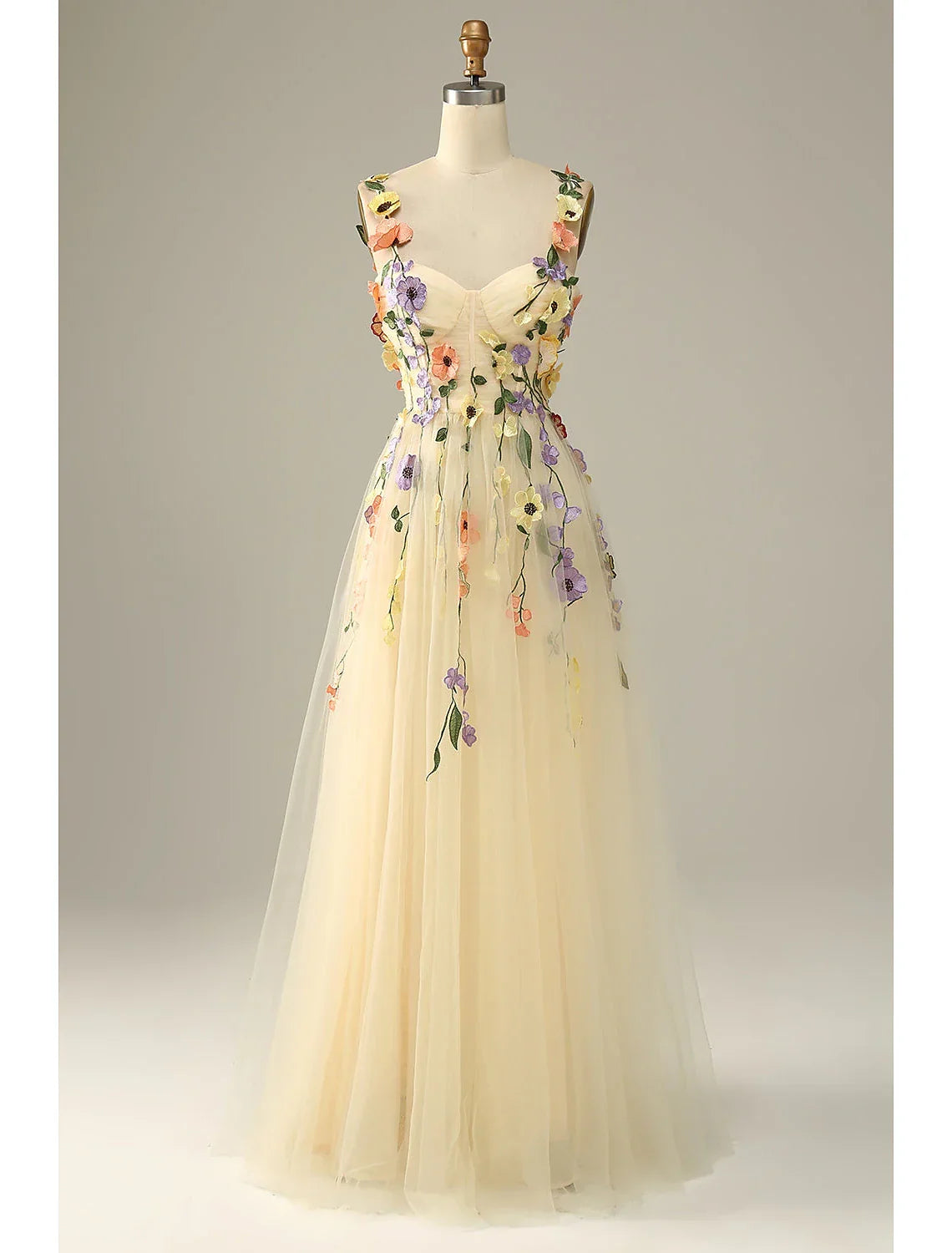 Wedding Guest Dresses Floral Dress Holiday Floor Length Sleeveless Spaghetti Strap with Appliques