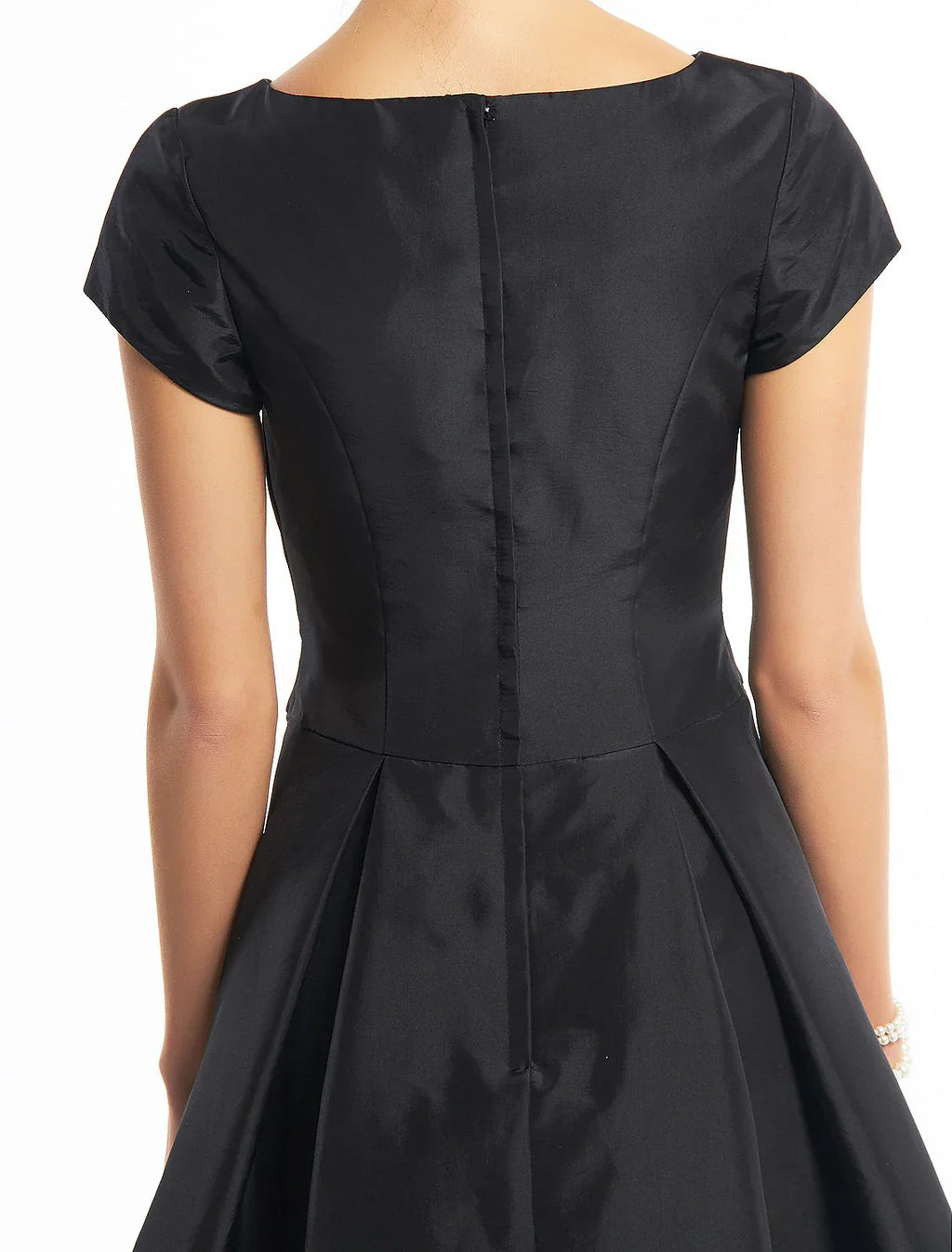 Vintage Dress Homecoming Tea Length Short Sleeve Boat Neck Taffeta with Buttons