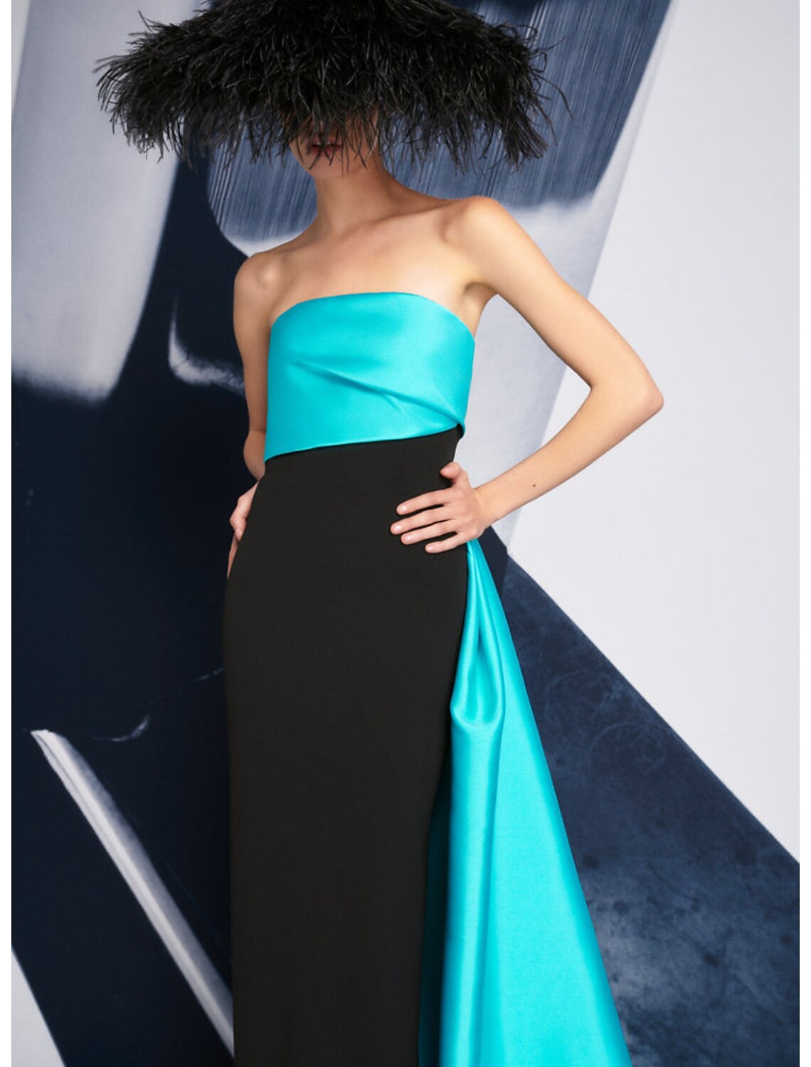 Sheath / Column Evening Gown Color Block Dress Wedding Short / Mini Sleeveless Strapless with Ruched