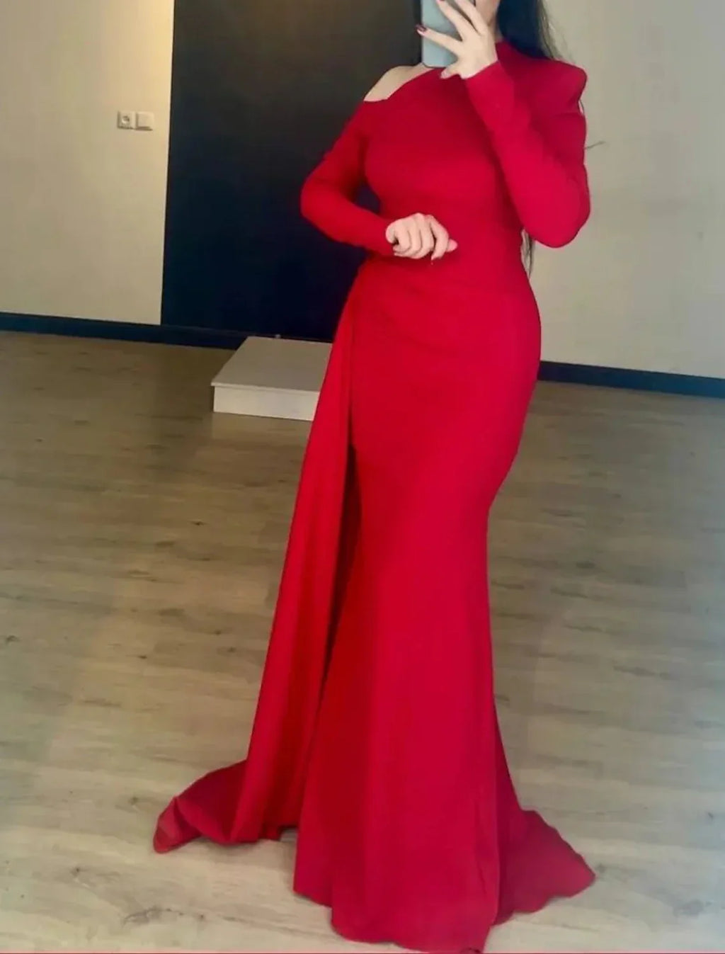Mermaid / Trumpet Evening Gown Elegant Dress Formal Christmas Sweep / Brush Train Long Sleeve One Shoulder with Overskirt