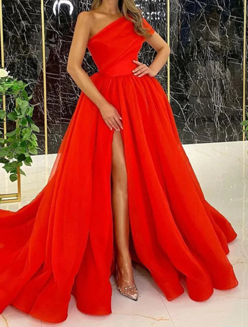 Ball Gown Evening Gown Celebrity Style Dress Wedding Guest Birthday Court Train Sleeveless One Shoulder Wednesday Addams Family