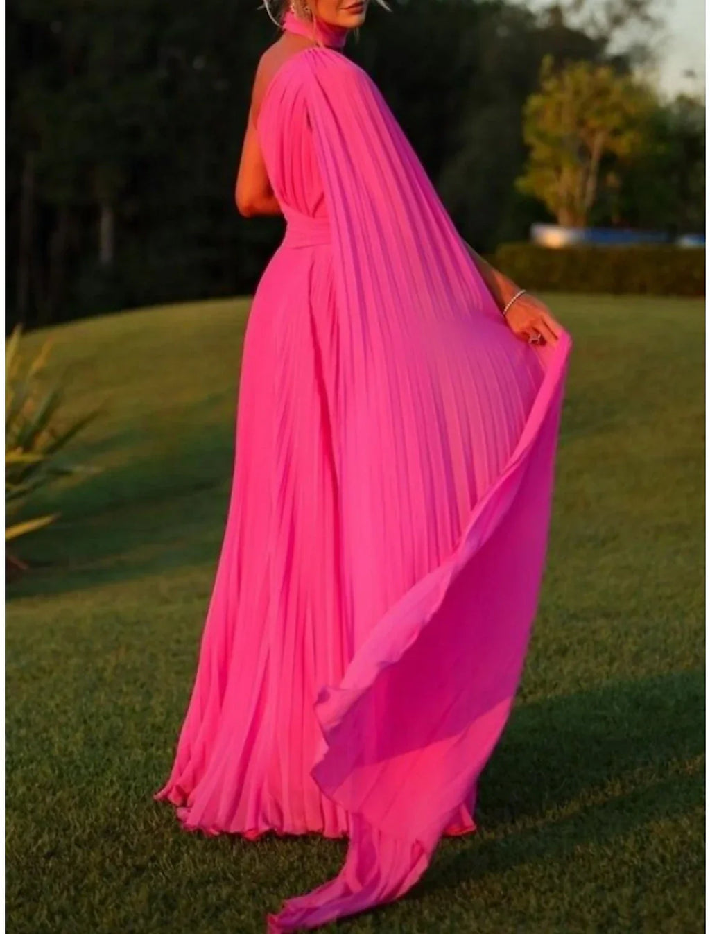 Evening Gown Elegant Dress Formal Sweep / Brush Train Sleeveless One Shoulder with Pleats Ruched