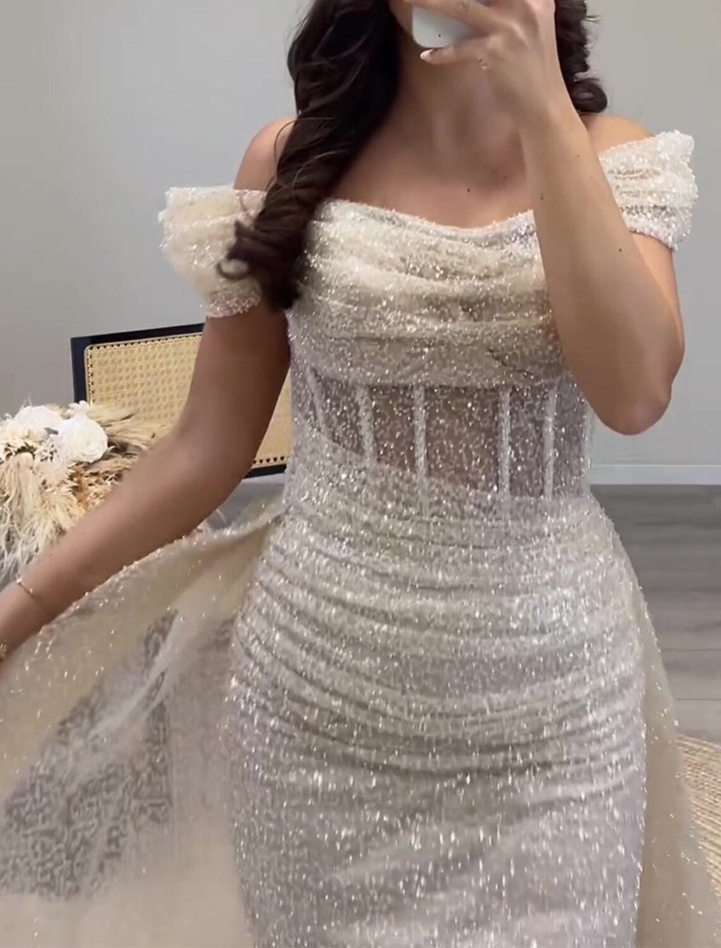 Sheath / Column Prom Dresses Elegant Dress Formal Prom Floor Length Short Sleeve Off Shoulder with Glitter Ruched