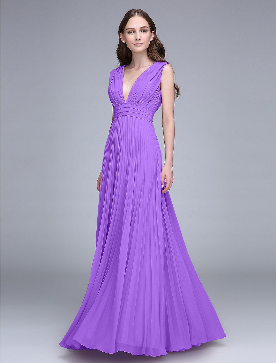 Bridesmaid Dress V Neck Sleeveless Elegant Floor Length with Ruched